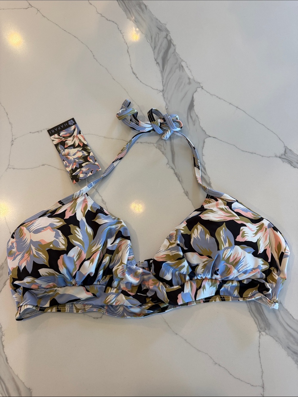 Hapari NWT Pastel Floral Bikini Top - Pink & Black Size XXL